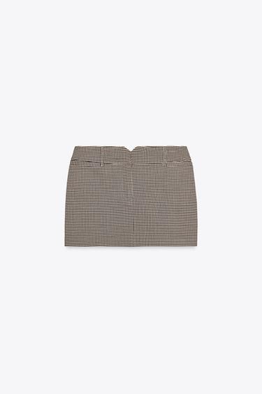 FALDA MINI CUADROS ZW COLLECTION - Marrón / Crudo de Zara