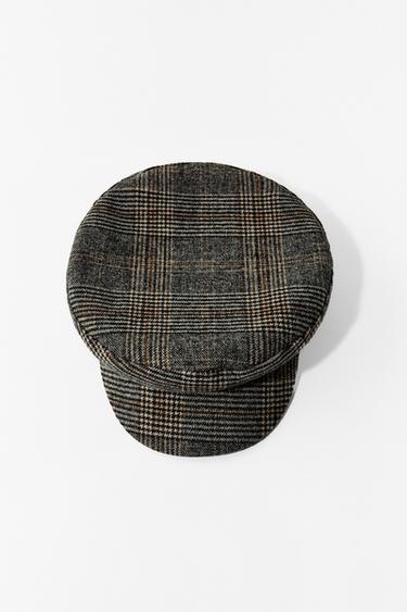 Zara WOOL BLEND PLAID NAUTICAL CAP - Gray