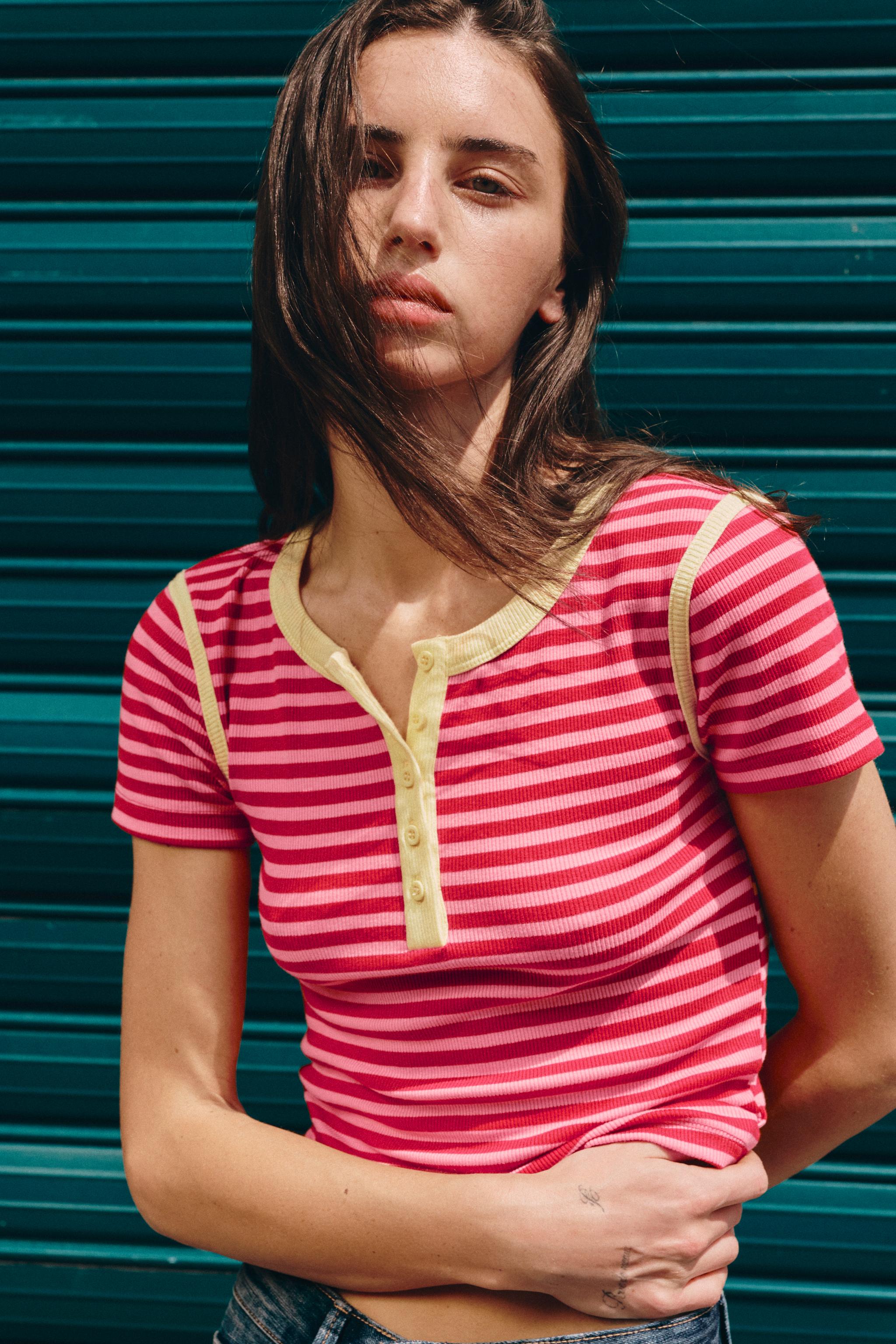 Детские футболки Zara STRIPED RIBBED T-SHIRT — фото 3