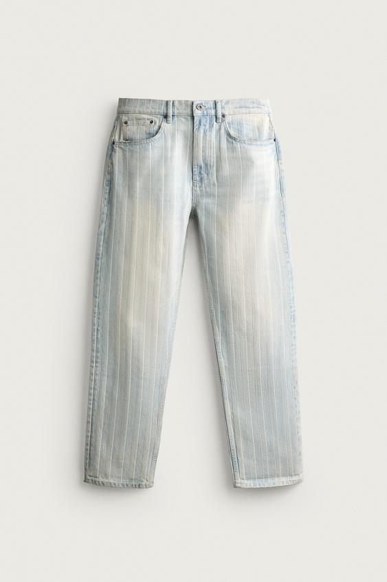 HERRINGBONE STRAIGHT-LEG JEANS - Light blue by Zara - Image 0
