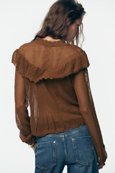 GILET ROMANTIQUE EN MAILLE POINTELLE - Marron de Zara - Image 3