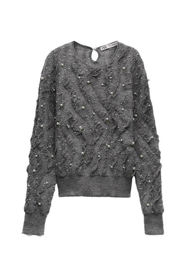 TEXTURED PEARL BEAD KNIT SWEATER