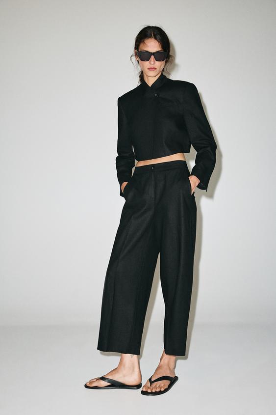 BLAZER CROP CON LINO - Negro de Zara - Imagen 0