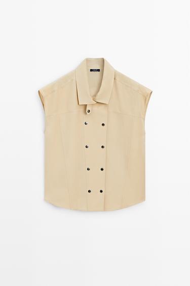 Chemise manches courtes boutons-pression - Rouille de Zara