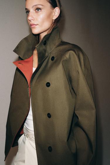 Zara ZW COLLECTION SHORT HIGH-NECK TRENCH COAT - orange-green