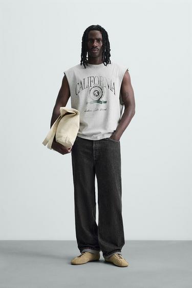 CAMISETA TANK ESTAMPADA LAVADA - Cinza-vigoré da Zara - Imagem 0