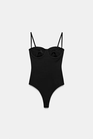 NYLON LACE BODYSUIT - Black by Zara