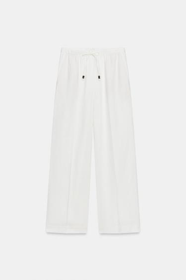PANTALON DROIT AVEC LIN - Blanc de Zara - Image 2