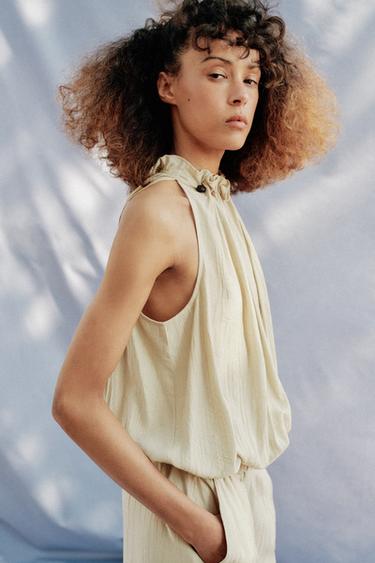 BEADED HALTER BALLOON TOP - Ecru by Zara - Image 3