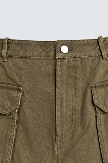 WIDE-LEG TROUSERS WITH TAB - Khaki by Zara - Image 9