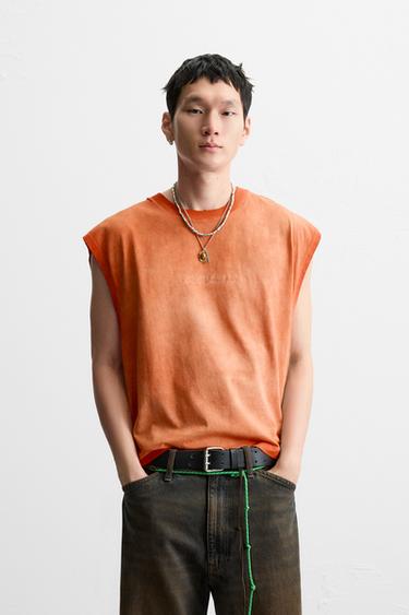 WASHED EMBROIDERED TANK TOP - Orange by Zara