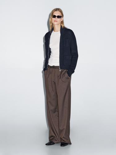 Zara Pinstripe wide-leg trousers - Chocolate