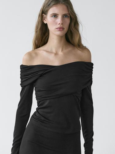 Zara Off-the-shoulder lyocell and wool blend top - Black
