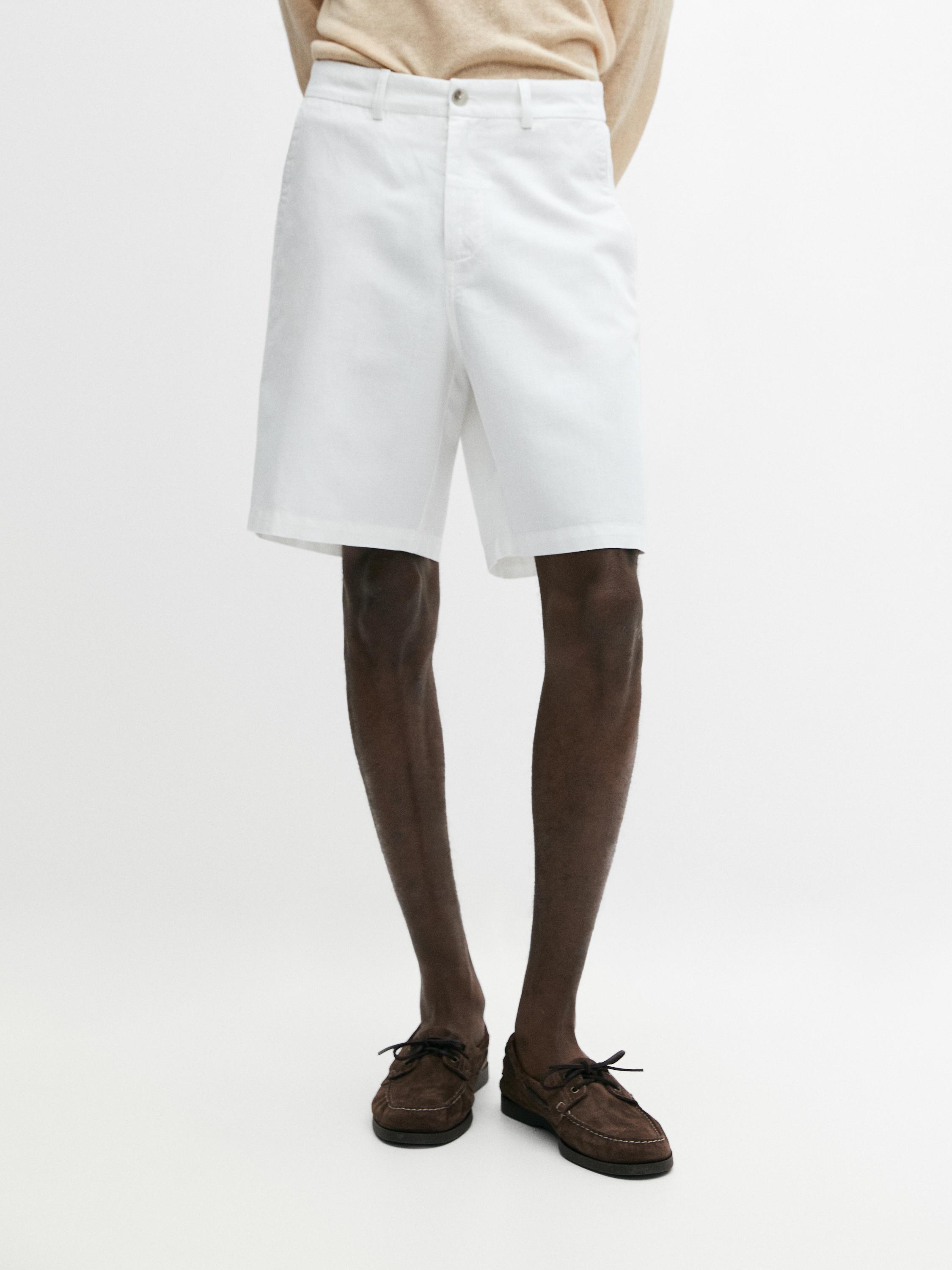 Linen blend Bermuda shorts — White