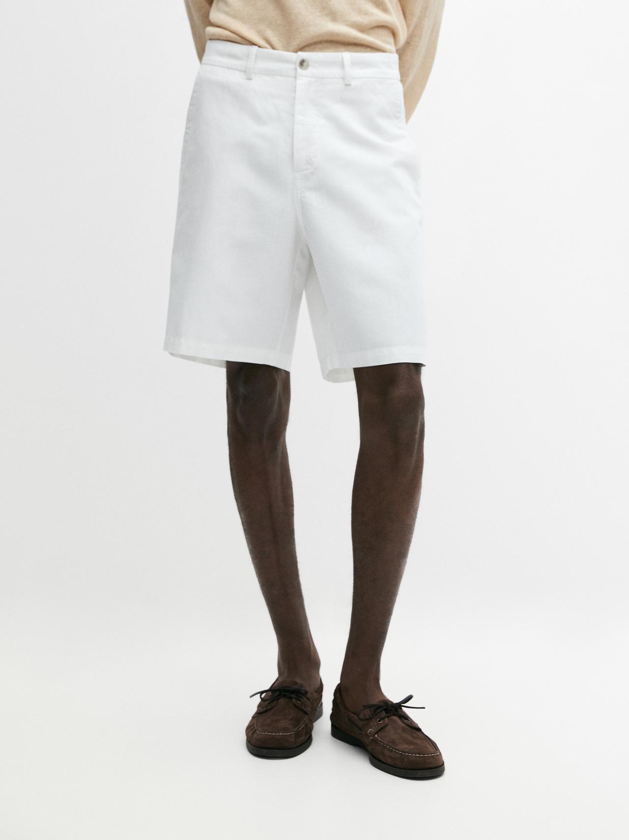 Linen blend Bermuda shorts — White