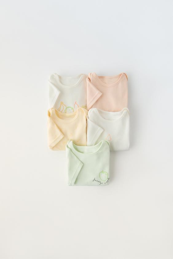 1 MONTH 3 YEARS/ PACK OF FIVE FRUIT PRINT BODYSUITS White ZARA Turkey