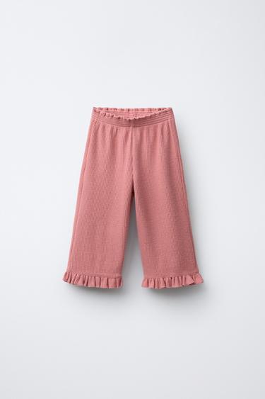 WAFFLE-KNIT CULOTTES WITH RUFFLES - Pale pink by Zara