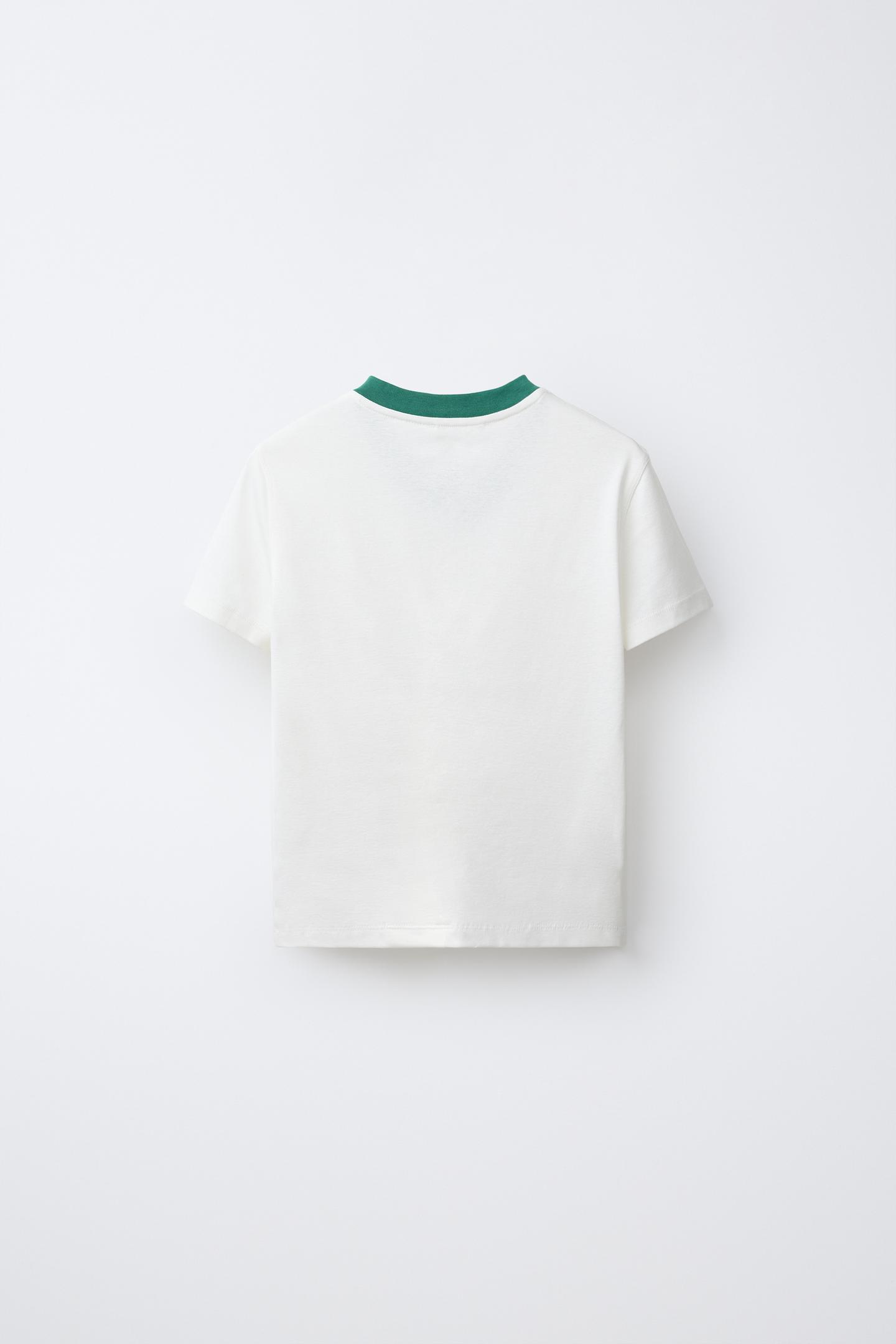 Женская футболка Zara 0FR. Paris X ZARA Contrast Neck, цвет: Устричный белый — фото 4