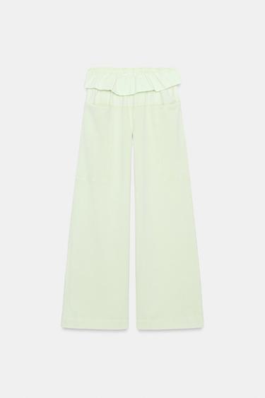 POPELÍNOVÉ KALHOTY S PASOVÝM LÍMCEM - Zelená od Zara