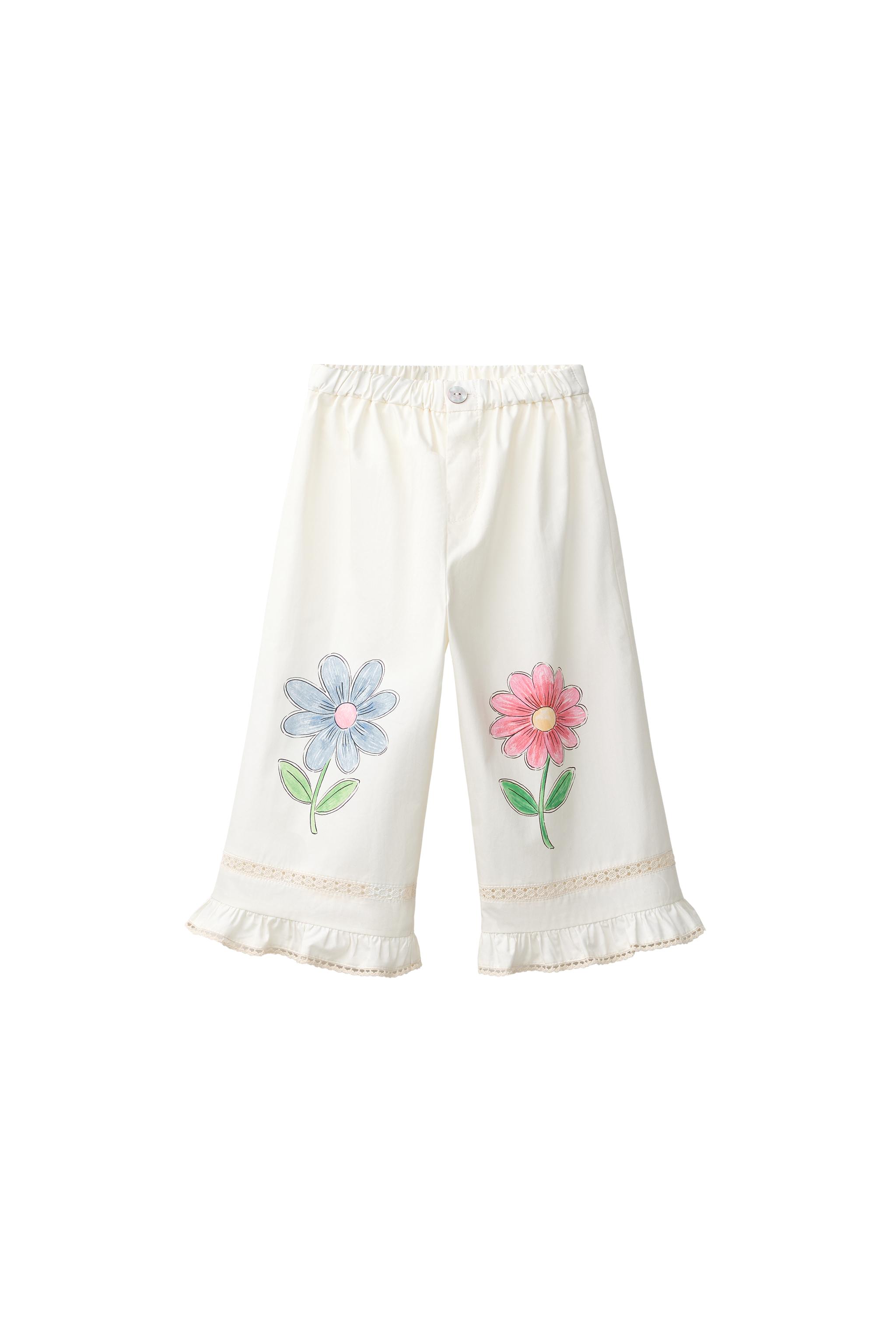 FLORAL PRINT WIDE LEG PANTS - Ecru | ZARA Canada