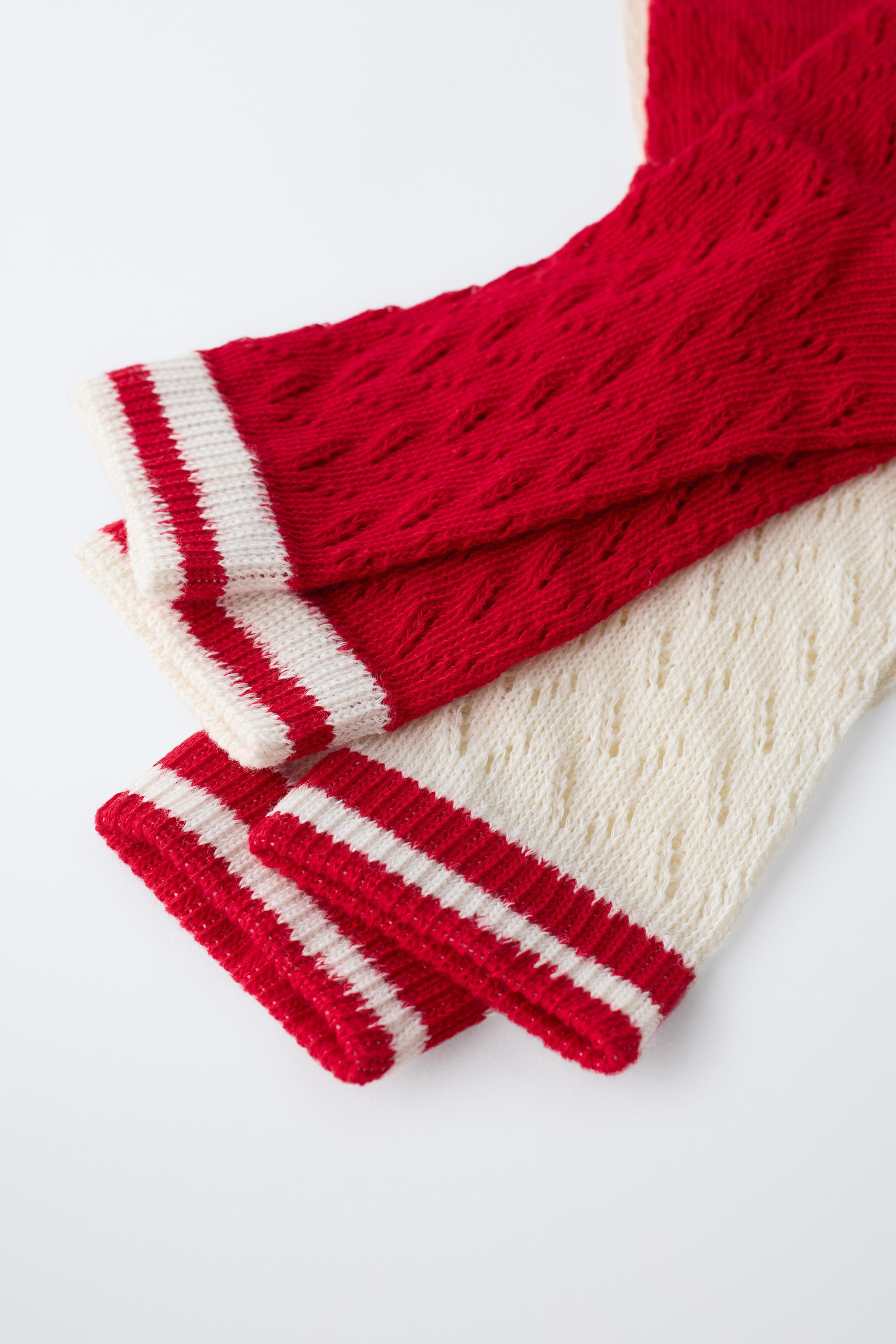 TWO-PACK OF STRIPED OPENWORK LONG SOCKS