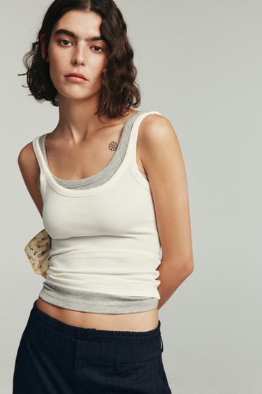 BASIC STRAPPY T-SHIRT - Oyster-white by Zara