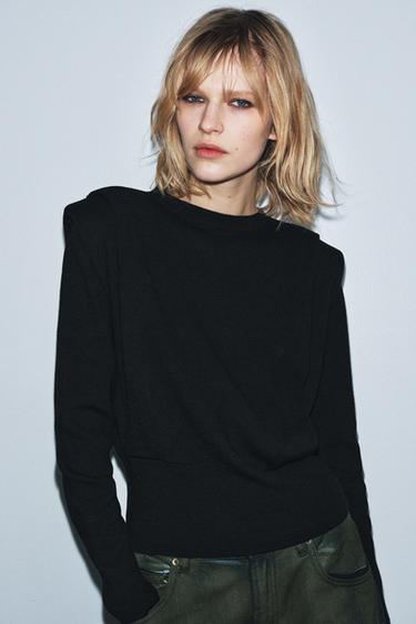 KNIT JUMPER WITH SHOULDER PADS - Black by Zara
