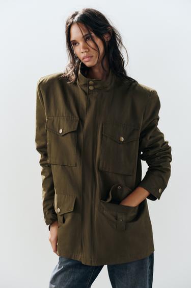 JACKET WITH SHOULDER PADS AND POCKETS — Khaki 2