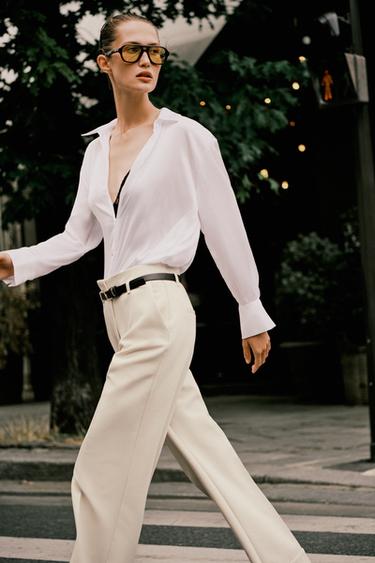 Zara PANTALONE SA PODVRNUTIM RUBOM I KAIŠEM – mid-svetlosmeđa
