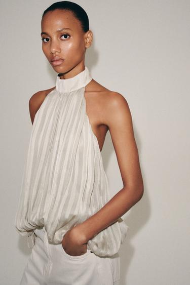 TOP À ENCOLURE AMÉRICAINE PLISSÉ ZW COLLECTION - Perle / Beige de Zara