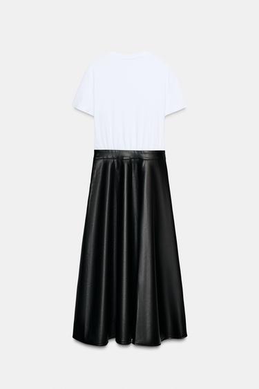 ROBE MIDI COMBINÉE JUPE MATIÈRE SYNTHÉTIQUE - Noir / Blanc de Zara - Image 6