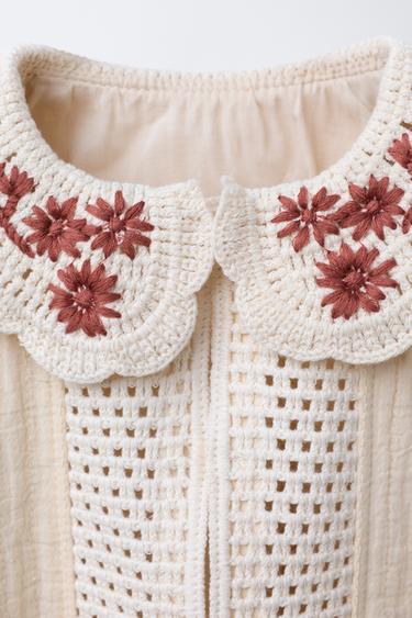 VESTE COL EN MAILLE CROCHET - Écru de Zara - Image 2