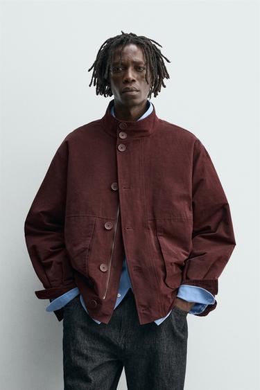 Zara BOXY FIT POCKET JACKET - Burgundy