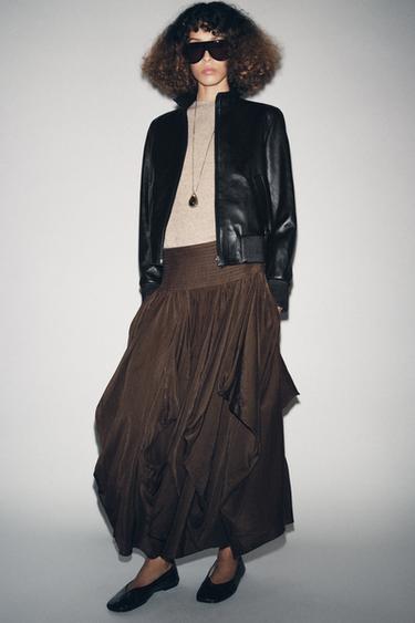 تنورة ميدي بحجم ZW COLLECTION - بني by Zara