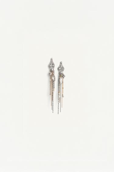 Zara LIMITED EDITION LONG SPARKLY EARRINGS - Gold / Silver