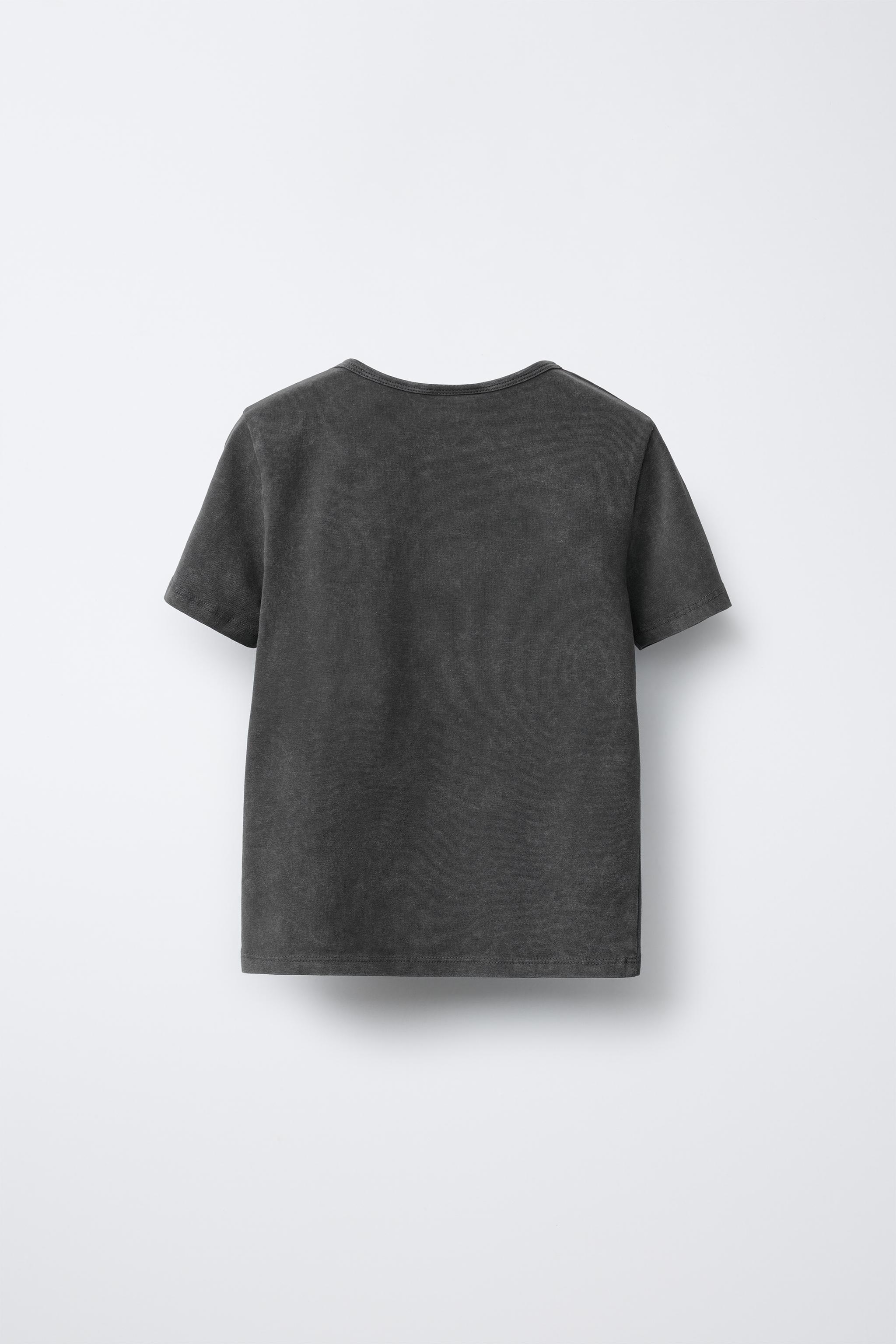 PRINTED WASHED EFFECT T-SHIRT - Dark anthracite | ZARA