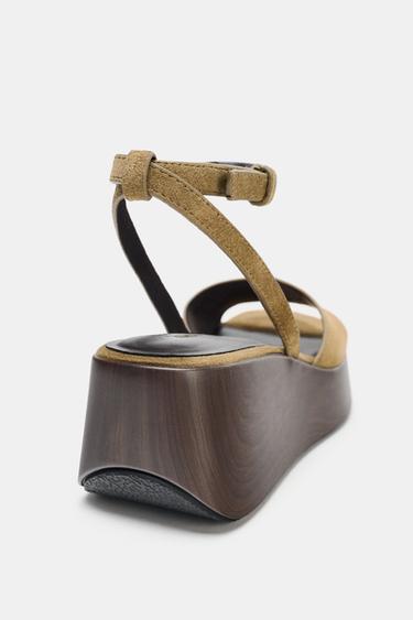 SANDALES PLATEFORMES EN DAIM - Marron foncé de Zara - Image 5