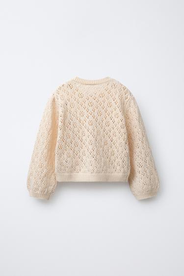 CUTWORK KNIT CARDIGAN WITH EMBROIDERED FLOWERS - Ecru by Zara - Image 1