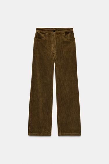 Zara ZW COLLECTION WIDE LEG CORDUROY PANTS - Olive green