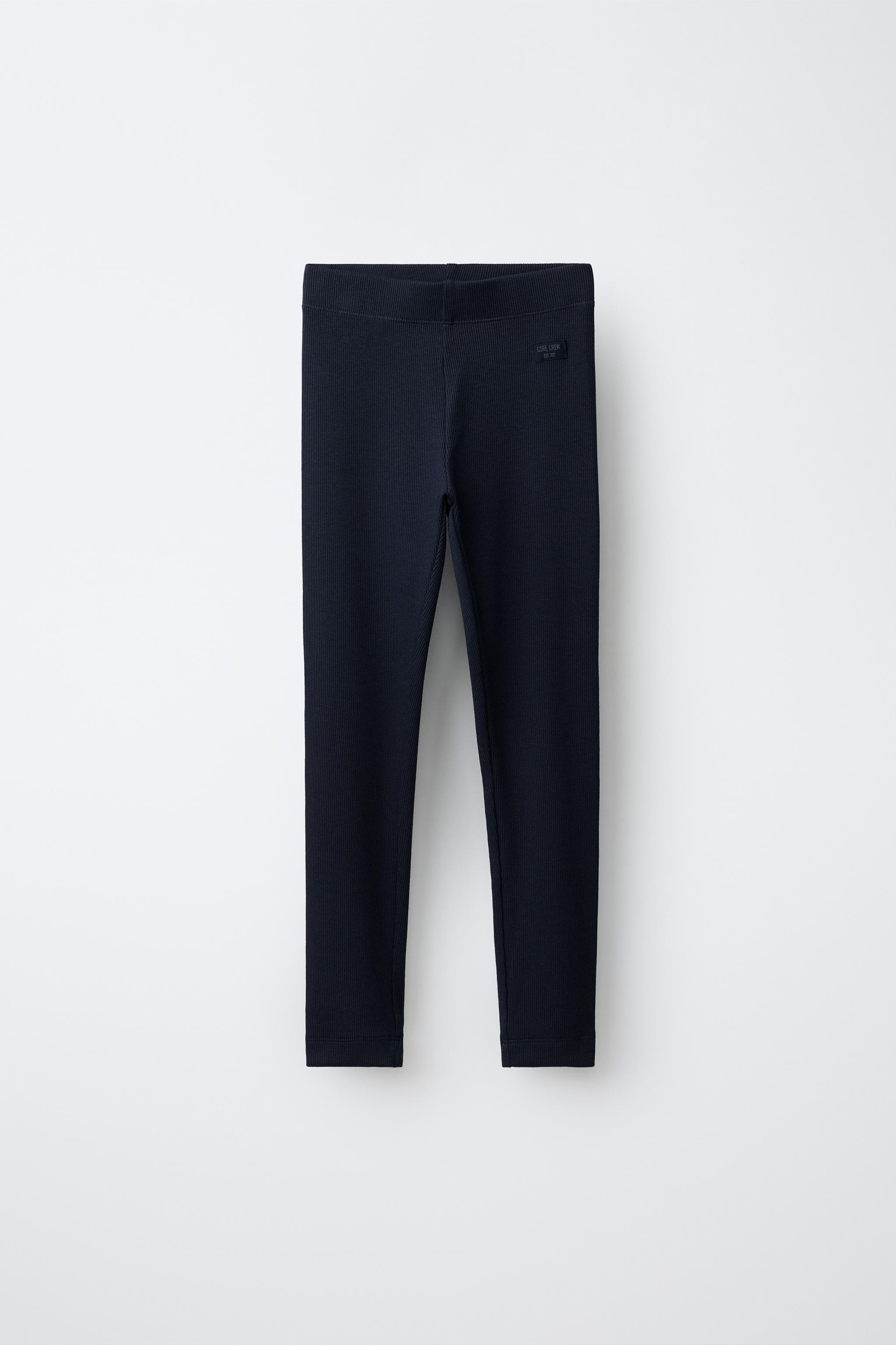 LABEL DETAIL RIBBED LEGGINGS — Navy blue