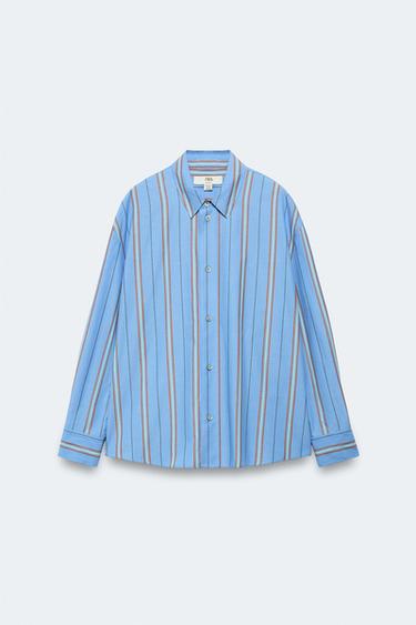 Zara LIMITED EDITION OVERSIZED STRIPED SHIRT - Blue