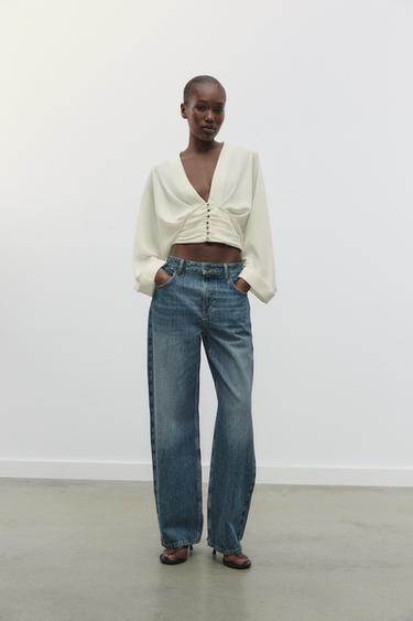 Zara CROPPED SASH TOP - Ecru - Image 0