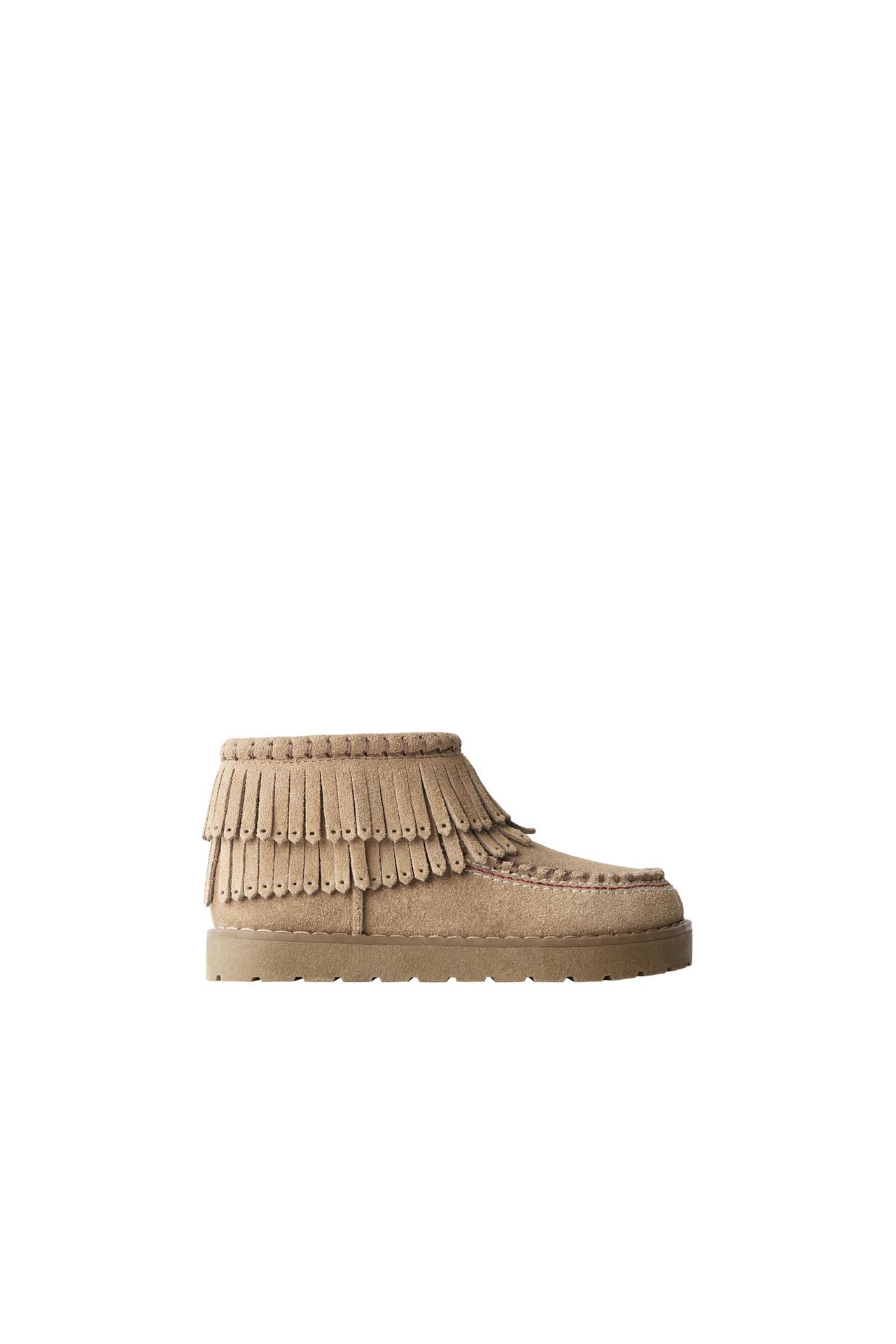 FRINGED LINED LEATHER ANKLE BOOTS