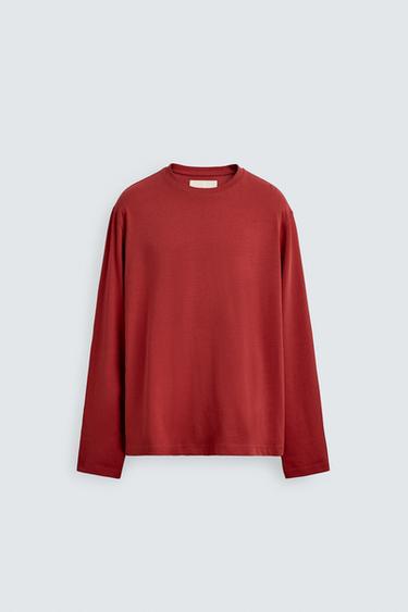 Zara MEDIUM WEIGHT LONG SLEEVE T-SHIRT - Red