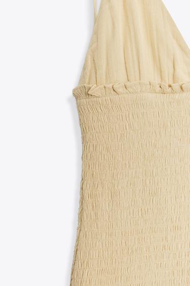 ROBE MIDI EN MATIÈRES VARIÉES NID D'ABEILLE - Beige de Zara - Image 7