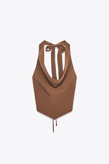 FLOWING DRAPED HALTER TOP - Dark brown by Zara - Image 2