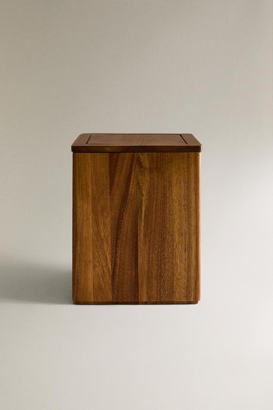 SQUARE WOODEN BATHROOM TRASH CAN