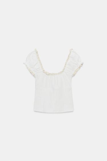 TOP À CARREAUX VICHY EN DENTELLE - Écru / Beige de Zara - Image 5