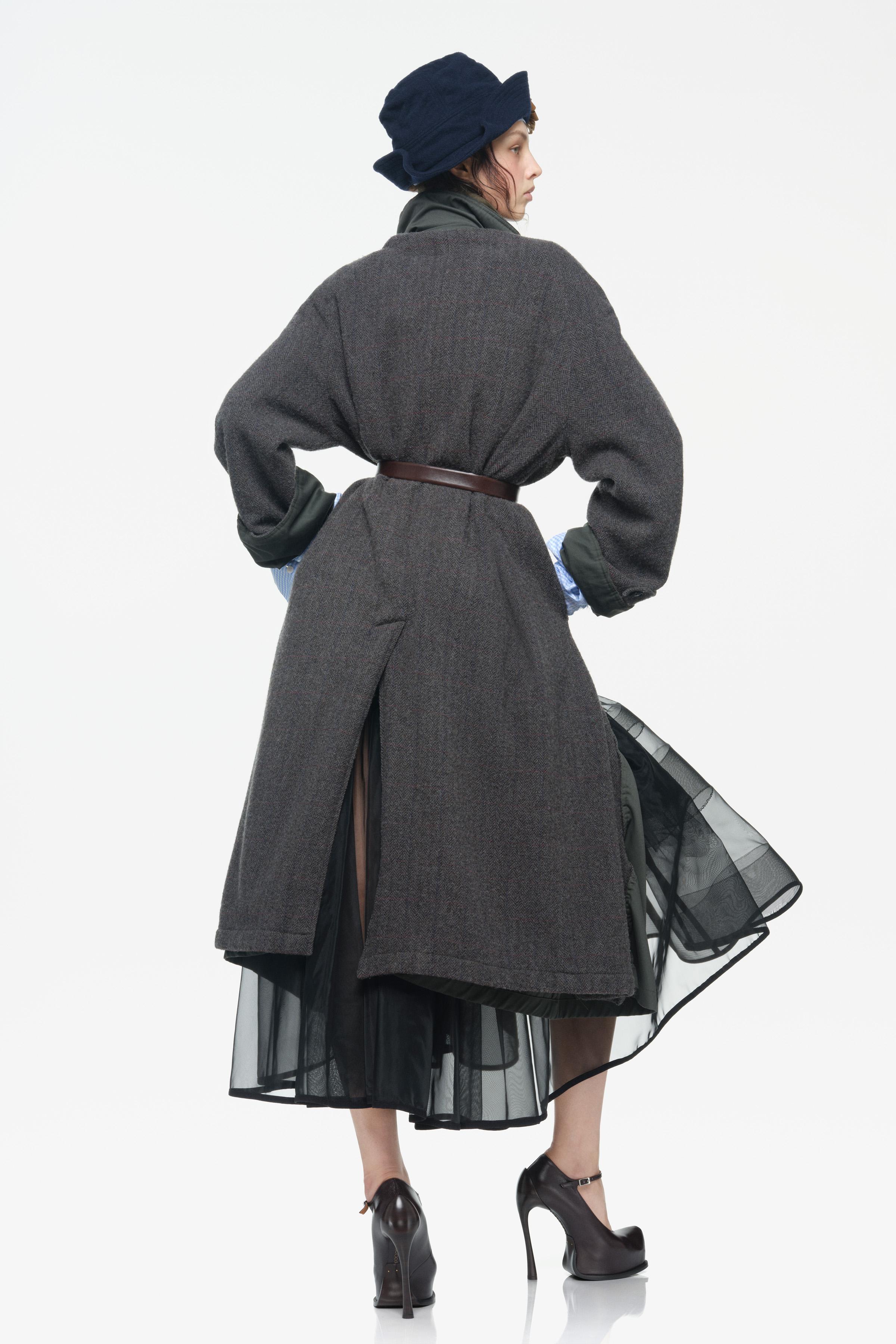 LIMITED EDITION 100% WOOL HERRINGBONE CONTRAST COAT - Gray green