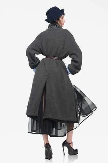 LIMITED EDITION 100% WOOL HERRINGBONE CONTRAST COAT — Gray green 2